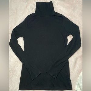 AMBIANCE | Black Ribbied Long Sleeve Turtleneck Top | Size: L